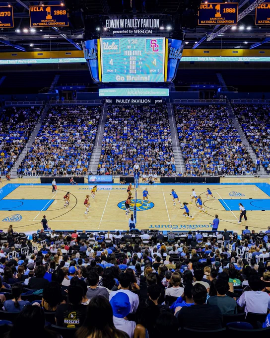 A photo of UCLA’s record-breaking crowd versus USC at Pauley Pavilion last season: 7,216 fans.