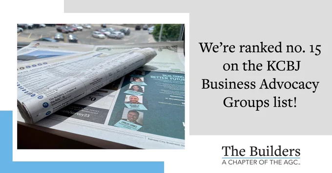 Image of Kansas City Business Journal newspaper with The Builders listed number 15 on the Business Advocacy Groups list.