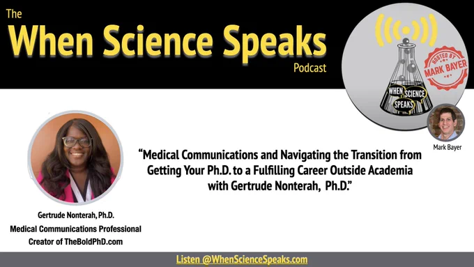 This is the cover art for this week's episode of the podcast, which features Gertrude Nonterah, Ph.D. talking about medical writing.