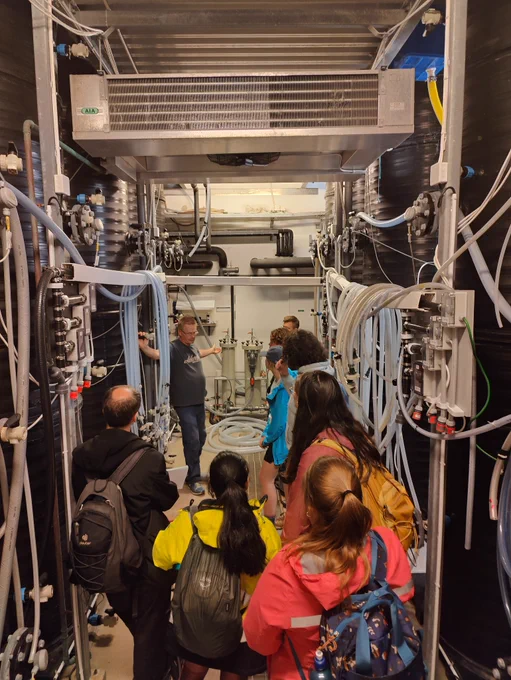 Students looking at marine mesocosm facilities