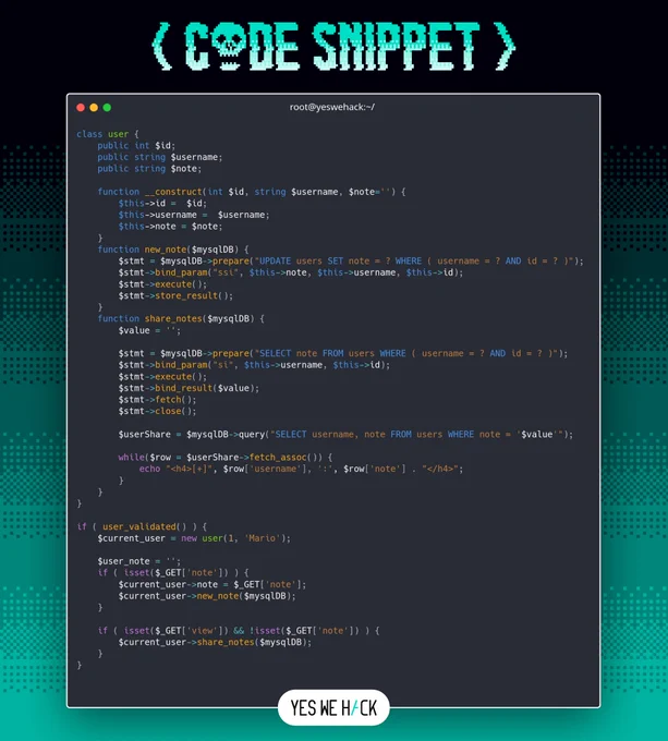 YesWeHack - Vulnerable Code Snippet
