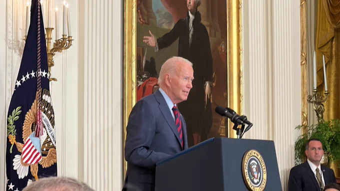 President Joe Biden speaking at the White House