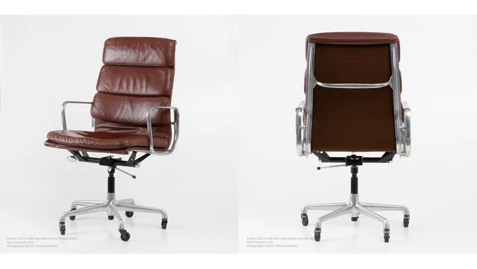 Vintage Eames high back Soft Pad work chair in brown leather