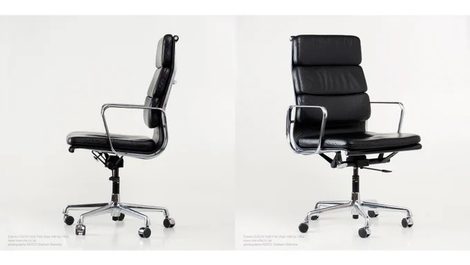 Vintage Eames Vitra EA219 high-back work chair in black leather FOR SALE