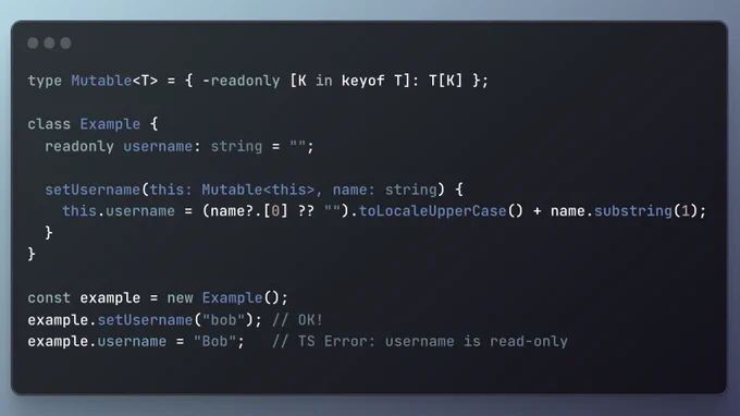 Image contains a screenshot of the code in the link to the TypeScript Playground.