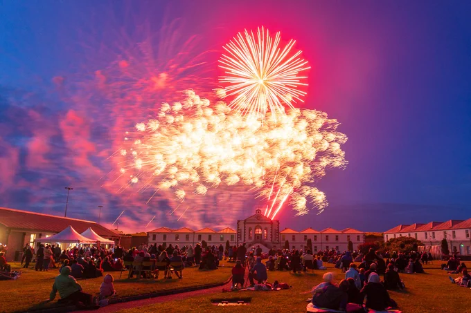Fireworks light up the sky above Fort Mitchel on Spike Island