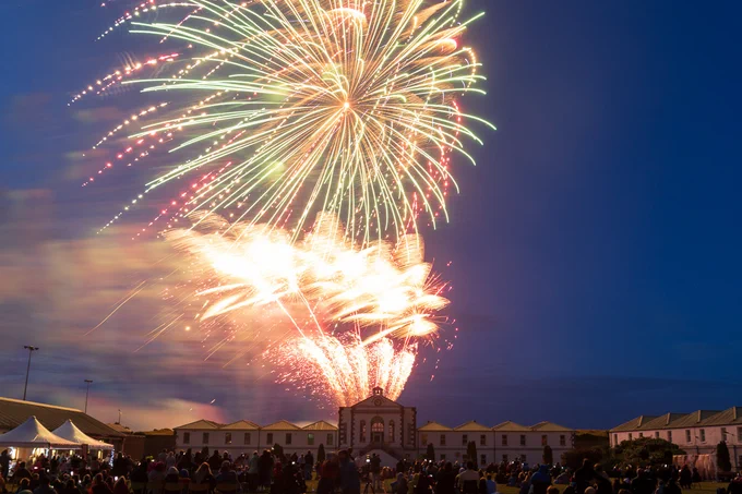 Fireworks light up the sky above Fort Mitchel on Spike Island