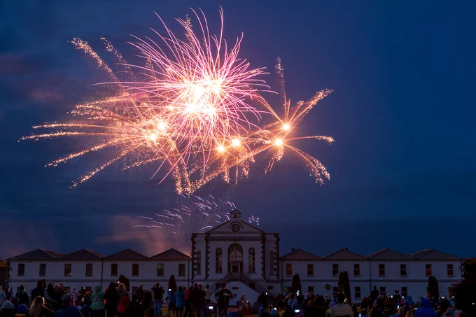Fireworks light up the sky above Fort Mitchel on Spike Island