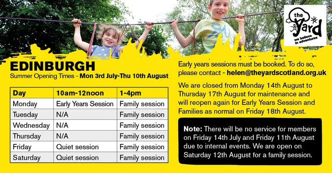 An image detailing our summer opening hours in Edinburgh.