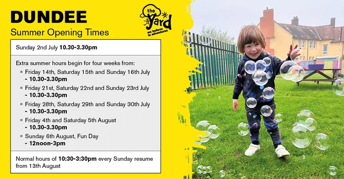 An image detailing our summer opening hours in Dundee.