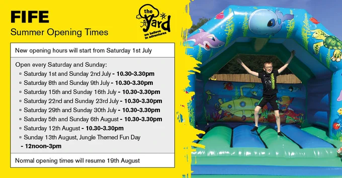 An image detailing our summer opening hours in Fife.