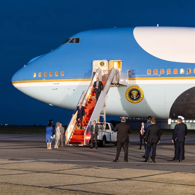 President Joe Biden arrives at Stansted Airport - Air Force 1