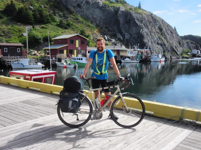 Martin Bauman and his bicycle in Quidi Vidi, NL.