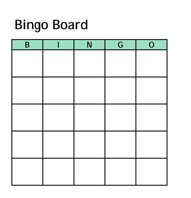 Blank bingo board