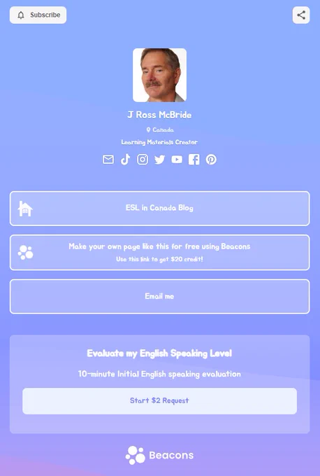 Testing Beacons as Commercial Social Media Hub 

Special $2 offer on site for Evaluations

https://beacons.ai/eslincanada

#Beacons #SocialMediaHub #Specialoffer