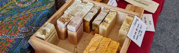 Bars of bees wax soap in a natural wooden box
