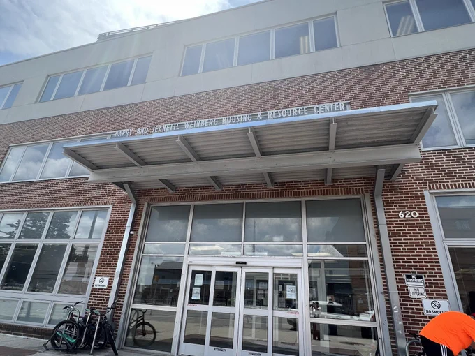 Picture of the front entrance to the Harry and Jeanette Weinberg Housing and Resource Center.