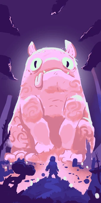 Illustration of the Dreamer facing a huge monster. Art, nfts and colors.