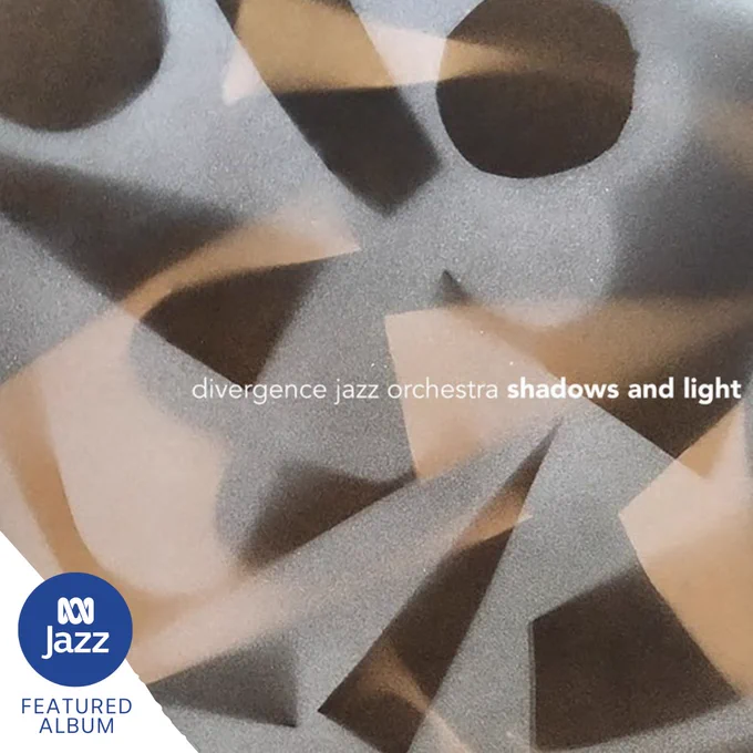 The cover for the Divergence Jazz Orchestra's third album 'Shadows And Light', featuring an abstract series of bronze and silver shapes.
