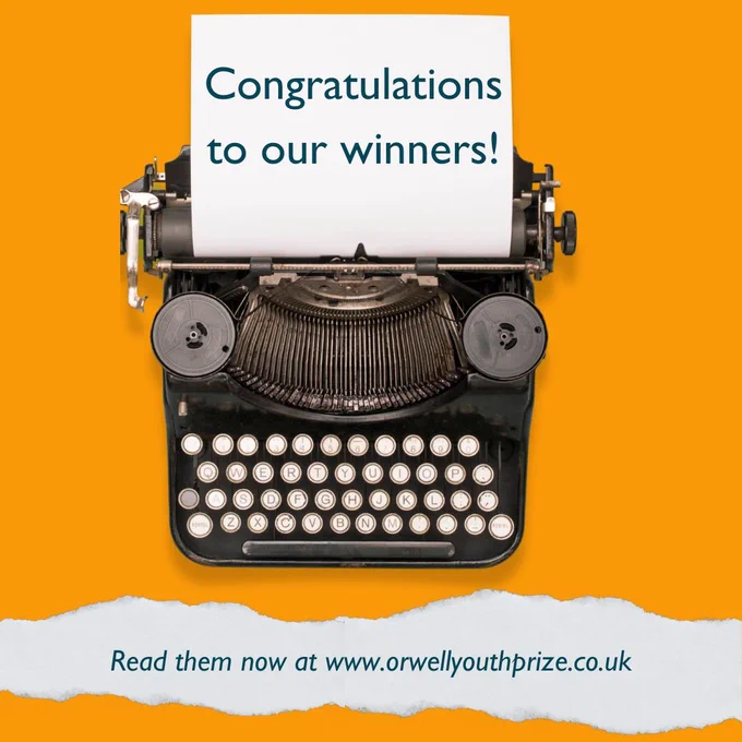 A typewriter with the link www.orwellyouthprize.co.uk