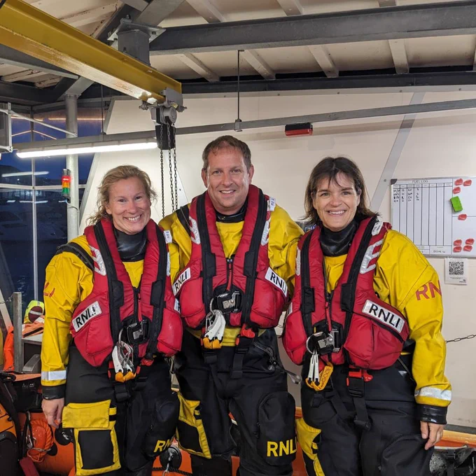 Poole helm Dave pictured with fellow crew members Nikki and Suzie