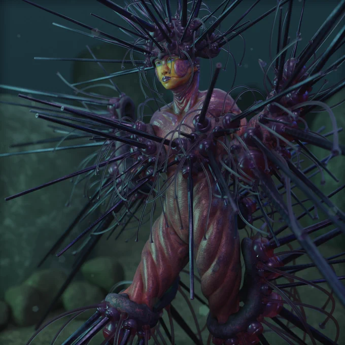 A 3d render of an anthropomorphic Sea-Urchin
