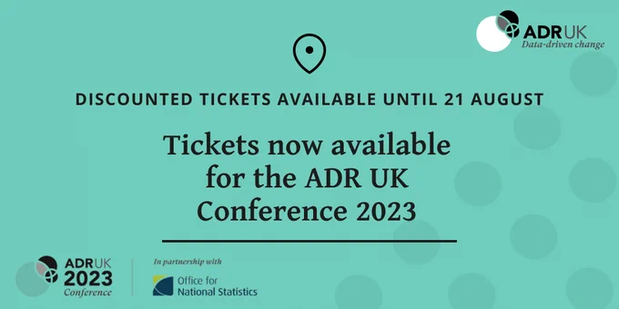 A graphic reading: Tickets now available for the adr uk conference 2023. discounted tickets available until 21 august.