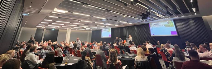A panoramic shot of the packed crowd at the Innovate Local South West event.