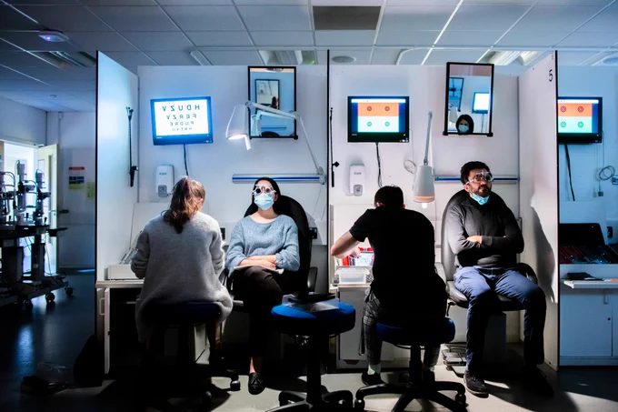 Optometry students in a teaching session