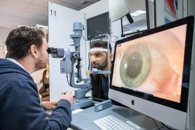 Optometry students in a teaching session