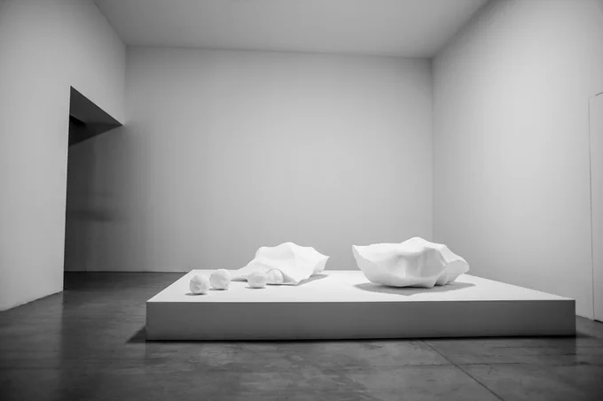 Gaëtan Robillard, *Searching for the Wave (En recherchant la vague)*, audiovisual installation including CNC milling on styrofoam, 2013. Exhibition view at Palais de Tokyo (Le Rêve des formes), 2015.