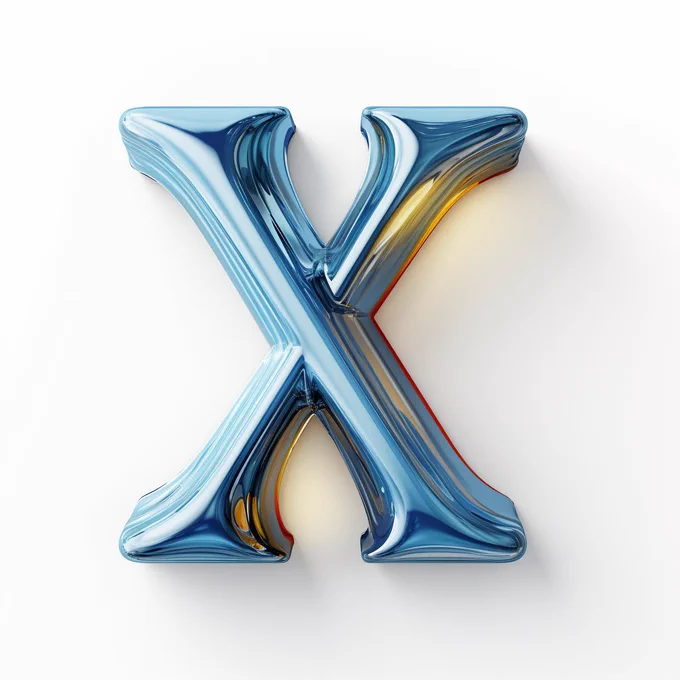 3D Icon of the letter X, plain white background, isometric, translucent, 3D rendering, C4D, blender --s 250