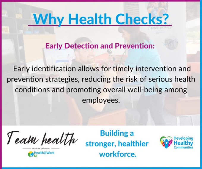 Why Health Checks? 
Early Detection and Prevention:

Early identification allows for timely intervention and prevention strategies, reducing the risk of serious health conditions and promoting overall well-being among employees.

Building a 
stronger, healthier 
workforce.
