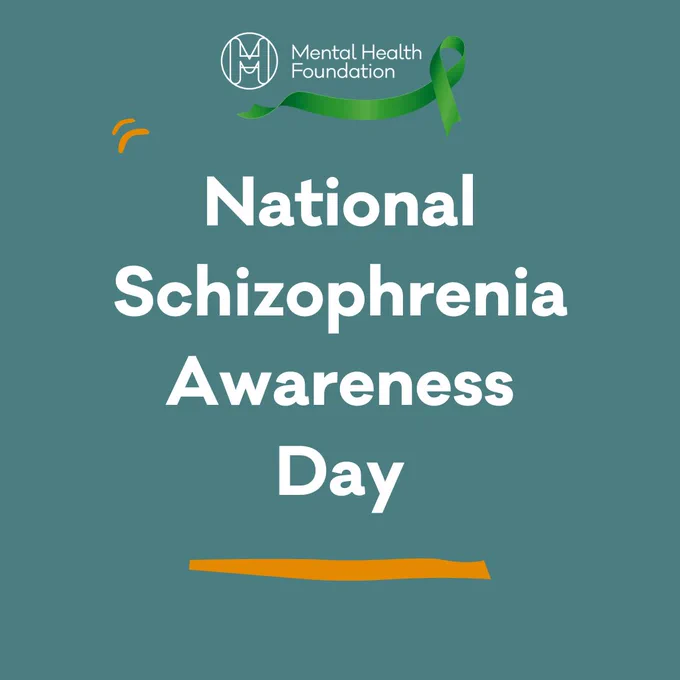 Title saying National Schizophrenia Awareness Day on a teal background