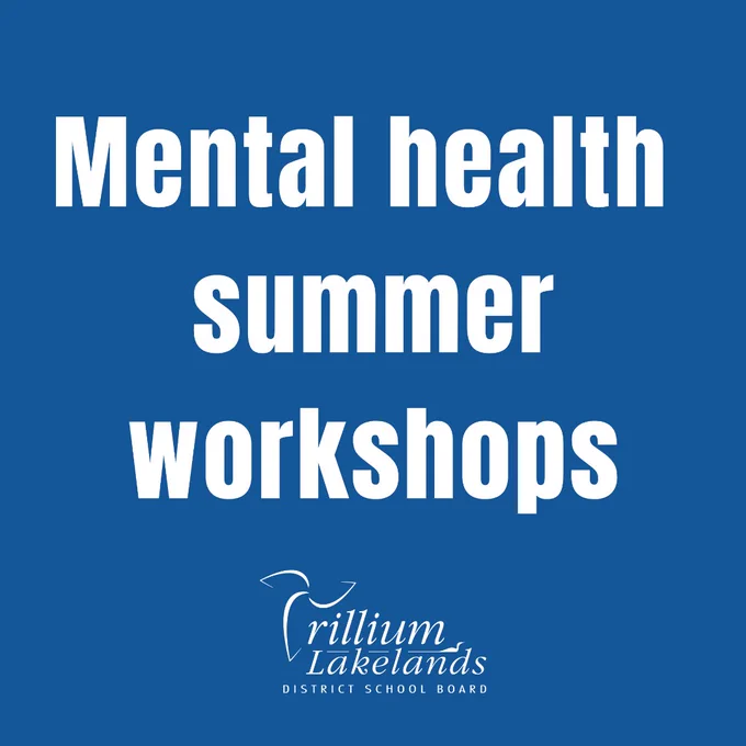 White TLDSB logo against a blue background with white text reading Mental health summer workshops.