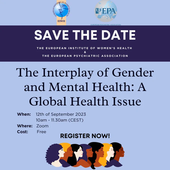 A poster with the title of the webinar called The Interplay of Gender and Mental Health: A Global Issue 
