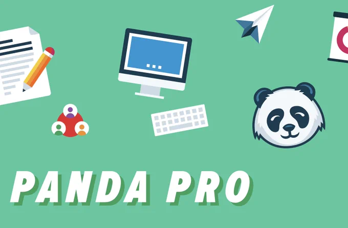 Graphics of computers, pandas, and the words "Panda Pro"