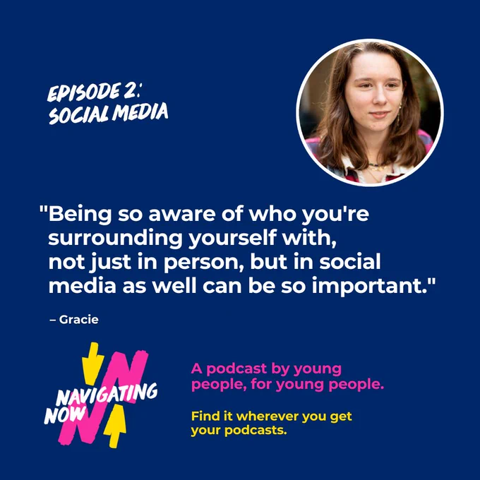 A quote from one of our podcast hosts, Gracie "Being so aware of who you're surrounding yourself with, not just in person, but in social media as well can be so important.". 