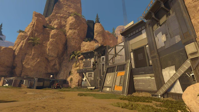Screenshot of the Exiled multiplayer map in Halo Infinite. Exiled is a remake of the Halo 4 multiplayer map Exile.