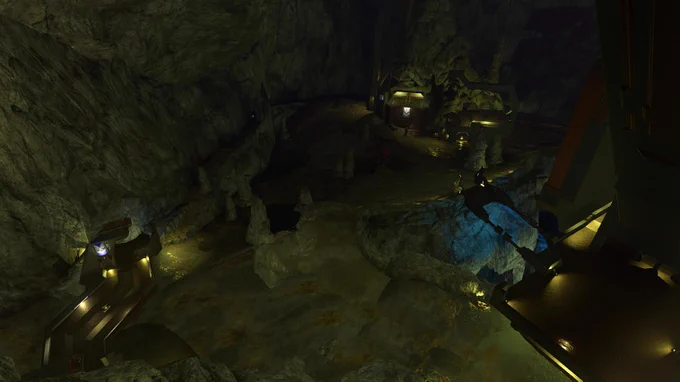 Screenshot of the Waterworks multiplayer map in Halo Infinite. Exiled is a remake of the Halo 2 multiplayer map Waterworks.