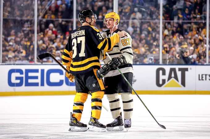 Crosby and Bergeron talk at the Winter Classic at Fenway Park