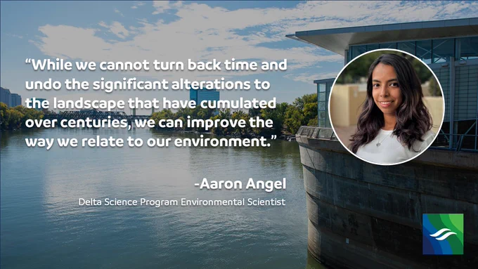 Graphic with quote and photo promoting Aaron Angel's blog.  "While we cannot turn back time and undo the significant alterations to the landscape that have cumulated over centuries, we can improve the way we relate to our environment." Photo shows Aaron Angel. 