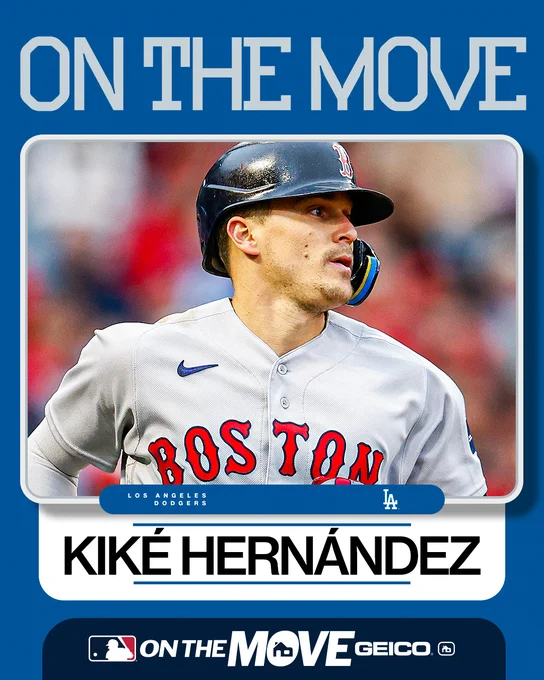 On the Move presented by Geico
Kiké Hernández to the Los Angeles Dodgers
Pictured: Kiké Hernández reacts in a Boston Red Sox uniform.