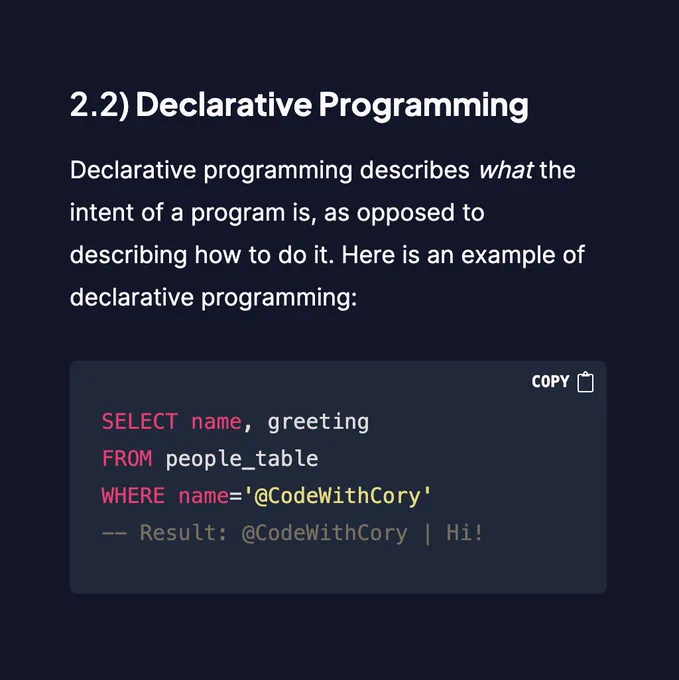 Example of declarative programming in SQL