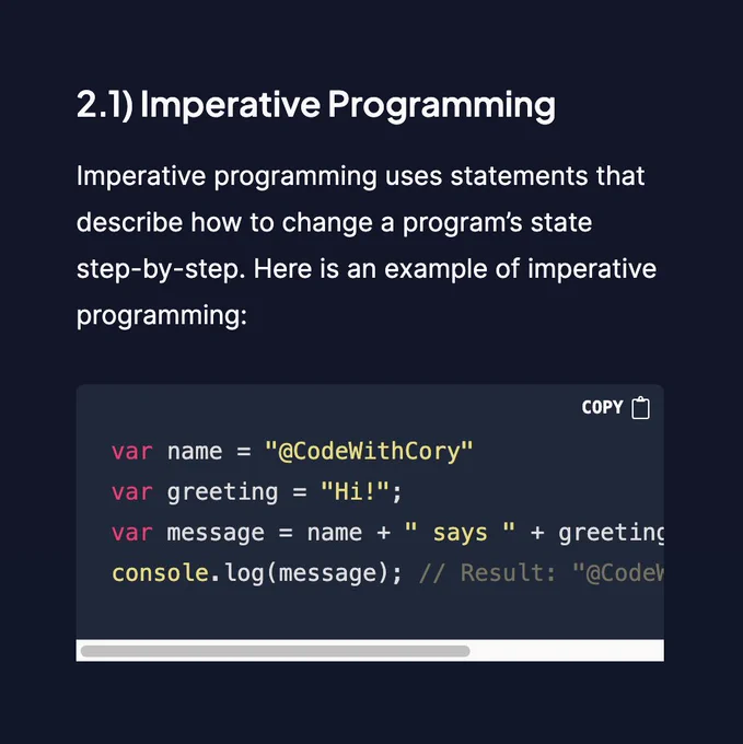 Example of imperative programming in JavaScript