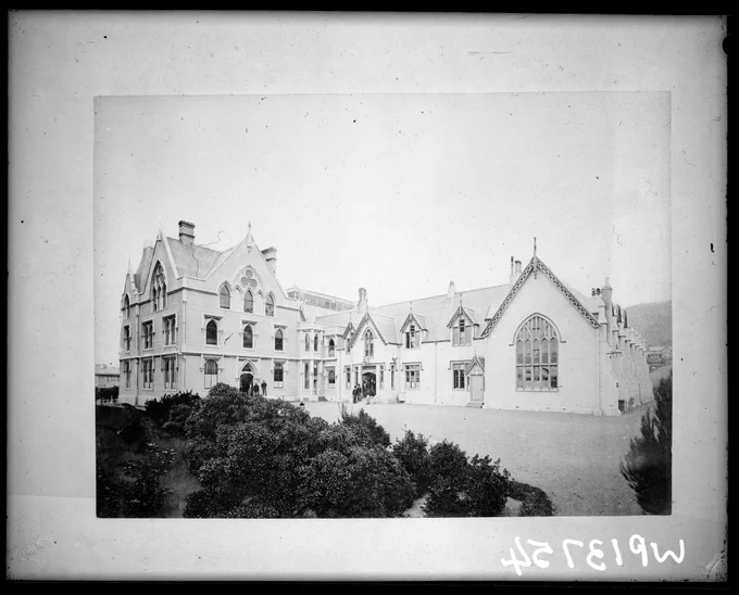 Photograph - negative of the old Government offices, Parliament Buildings. Dated 1866.
