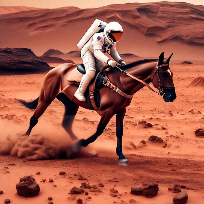 a photo of an astronaut riding a horse on mars - 50 steps