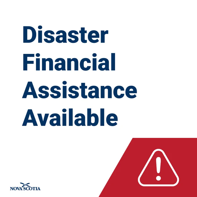 Graphic with an icon of an exclamation point inside a triangle in a red box saying: Disaster Financial Assistance Available