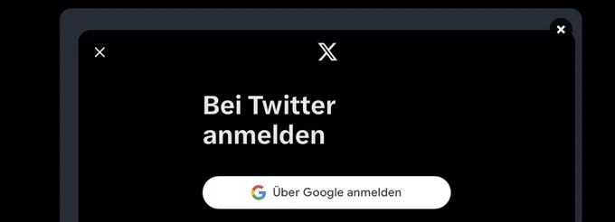 Browser-Fenster, in dem geschrieben steht "Bei Twitter anmelden" darüber sind drei X. Das X in der Mitte ist das neue Twitter-Logo. Die zwei anderen X markieren die Schließfunktion.
