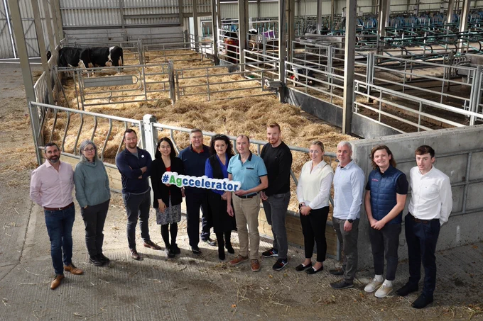 Pictured at UCD Lyons Farm is Niamh Collins, Director, AgTechUCD (centre) with participants on the second AgTechUCD Agccelerator Programme, including Kevin O'Connor, Farm Fayre (first from left) and Fiona Kelleher, MyGug (second from left).